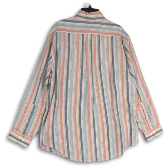 NWT Mens Multicolor Striped Long Sleeve Collared Button-Up Shirt Size L image number 2