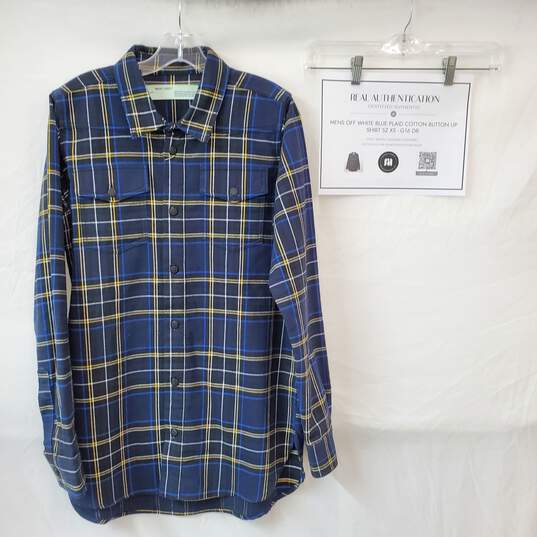 AUTHENTICATED MENS OFF-WHITE PLAID CHECK PRINT L/S SHIRT SZ XS image number 1