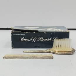 Vintage Silverplated Comb & Brush Set IOB alternative image
