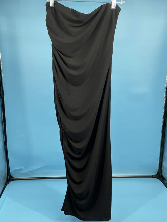 Womens Black Gathered Side Zipper Strapless Maxi Dress Size L T-0528239-O image number 1