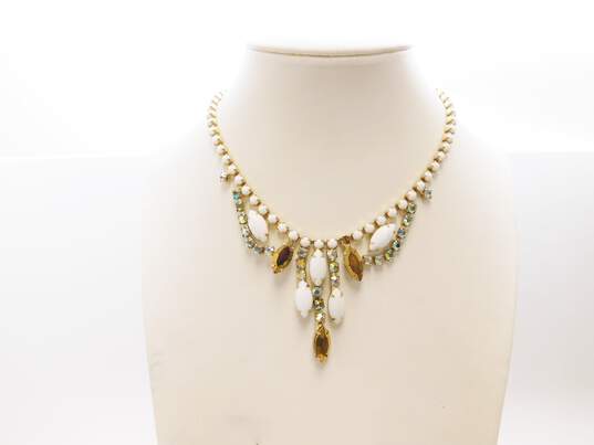 Vintage Weiss Rhinestone & Gold Tone Clip-On Earrings & Statement Necklace 39.6g image number 3