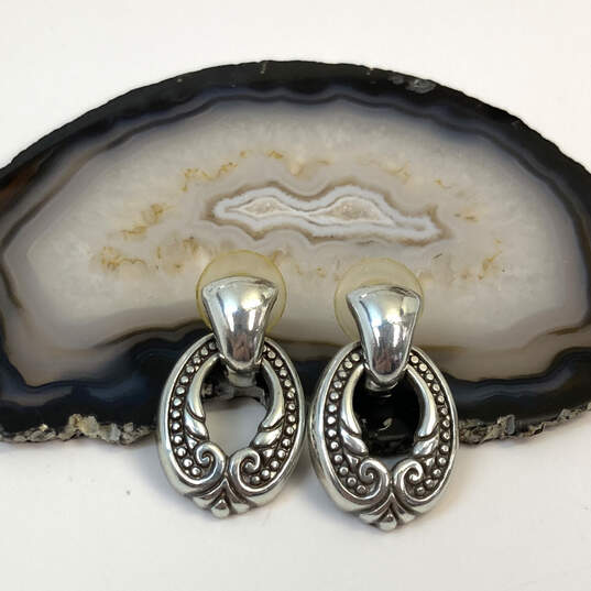 Designer Brighton Silver-Tone Engraved Swirl Door Knocker Drop Earrings image number 1