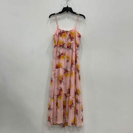 NWT Womens Pink Floral V-Neck Short Sleeve Back Zip Maxi Dress Size 2