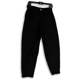 Womens Black Flat Front Stretch Pockets Tapered Leg Ankle Pants Size Small