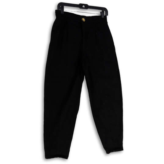 Womens Black Flat Front Stretch Pockets Tapered Leg Ankle Pants Size Small image number 1