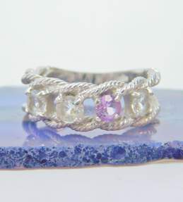 10K White Gold Purple Sapphire & Spinel Twisted Rope Band Ring 3.2g