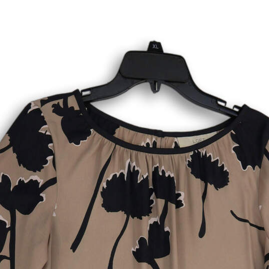 Womens Brown Black Floral Round Neck Long Sleeve Pullover Blouse Top Size M image number 3