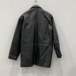 Mens Black Leather Long Sleeve Spread Collar Full-Zip Jacket Size XL alternative image