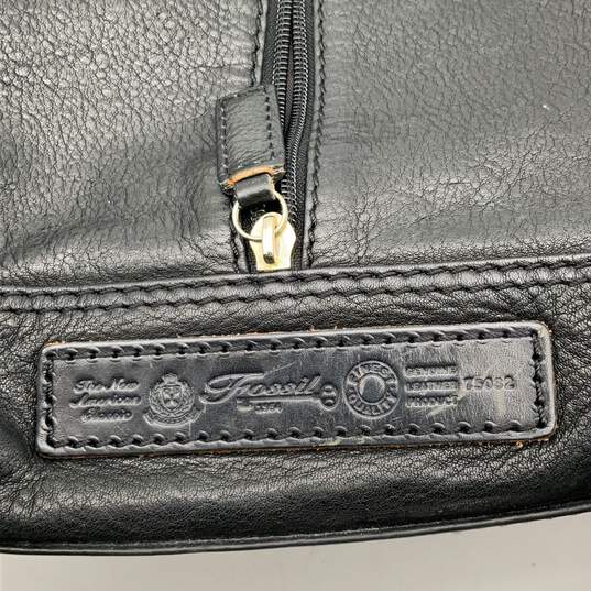 Womens Black Leather Inner Outer Pocket Adjustable Strap Drawstring Backpack image number 4
