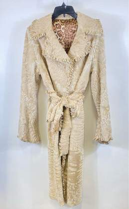 Saks Fifth Avenue Women Ivory Printed Faux Fur Coat S