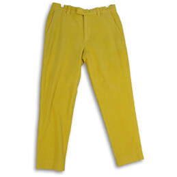 Mens Yellow Flat Front Slash Pocket Straight Leg Ankle Pants Size 34W 30L