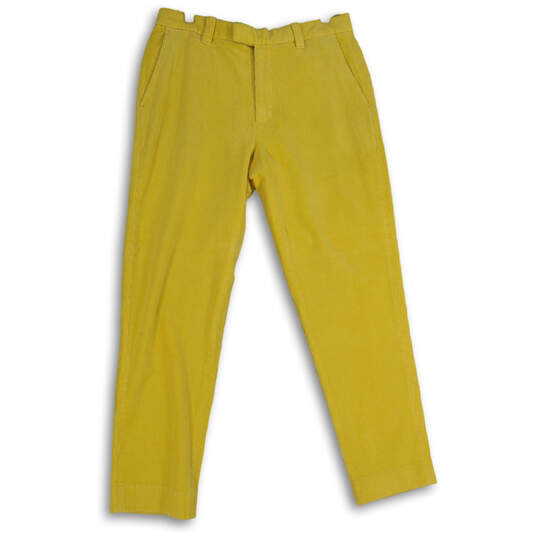Mens Yellow Flat Front Slash Pocket Straight Leg Ankle Pants Size 34W 30L image number 1