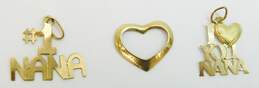 Set Of 3 14k Yellow Gold Heart & #1 Nana Pendants 0.8g