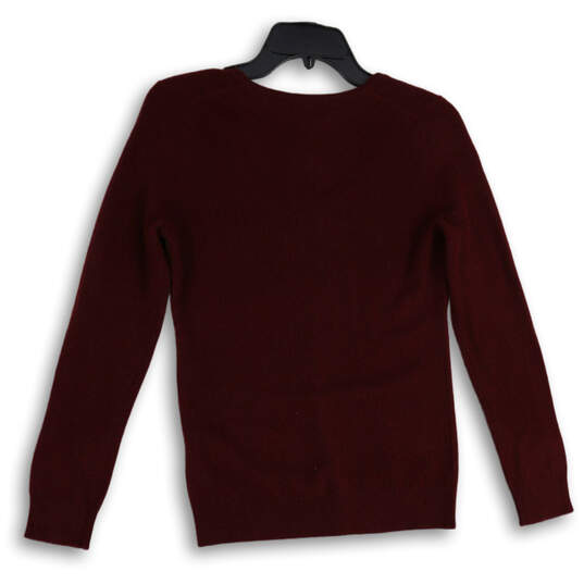 NWT Womens Maroon Knitted Long Sleeve V-Neck Pullover Sweater Size Small image number 2