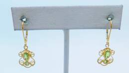14k Yellow Gold Scrolled Peridot Lever Back Earrings 1.9g