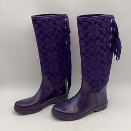 Coach Womens Purple Signature Print Mid Calf Lace-Up Rubber Rain Boots Size 8.5 alternative image