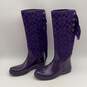 Coach Womens Purple Signature Print Mid Calf Lace-Up Rubber Rain Boots Size 8.5 image number 2