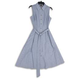 Anne Klein Womens Diane White Blue Striped Collared Sleeveless Shirt Dress Sz 6