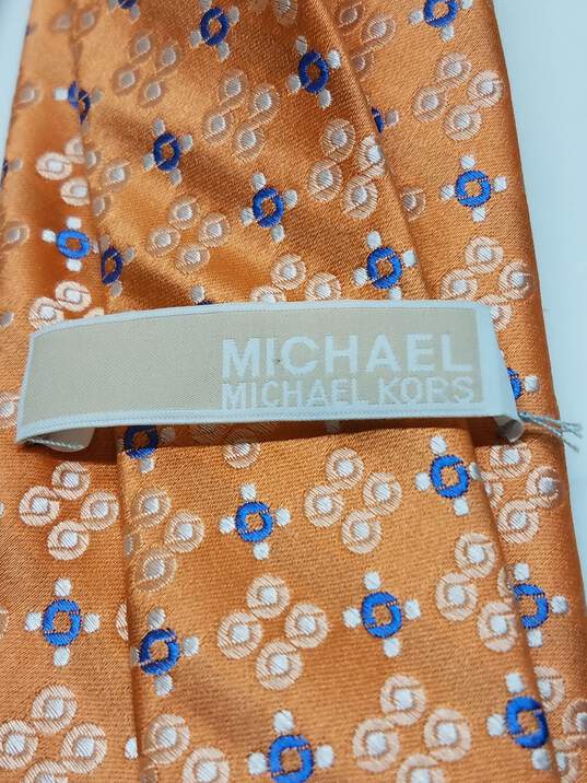 Michael Kors Orange Circle Print Pattern Silk Tie image number 3