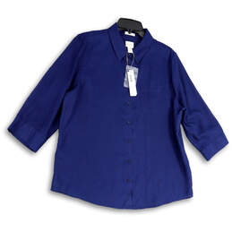 NWT Womens Blue Pocket Spread Collar 3/4 Sleeve Button-Up Shirt Size 2