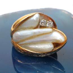 14K Yellow Gold White Sapphire Accent Pearl Ring Size 2.5 - 8.4g alternative image