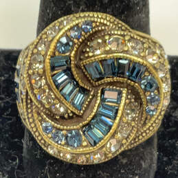 Designer Heidi Daus Gold-Tone Blue Rhinestones Fashionable Cocktail Ring