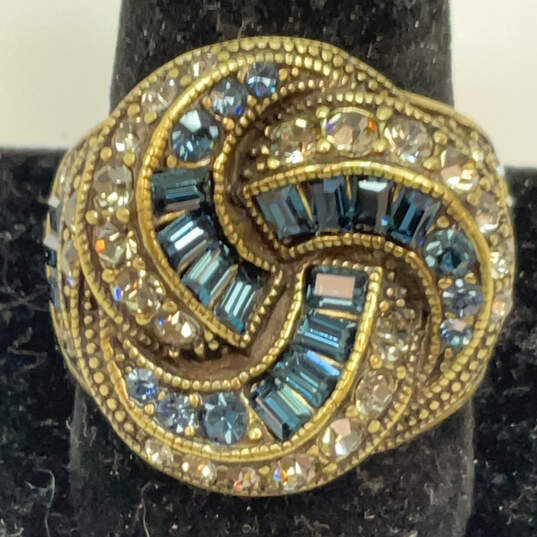 Designer Heidi Daus Gold-Tone Blue Rhinestones Fashionable Cocktail Ring image number 1