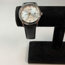 Designer Citizen Eco-Drive Silver-Tone Leather Strap Analog Wristwatch