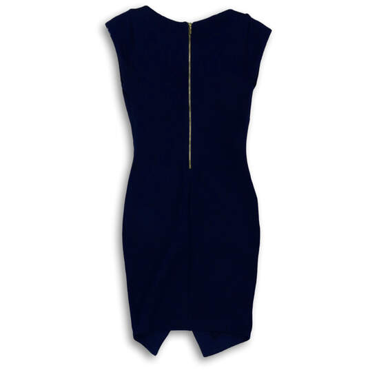 Womens Blue Cap Sleeve Side Slit Knee Length Back Zip Sheath Dress Size XS image number 2