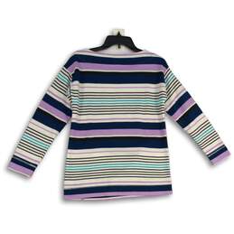 NWT Womens Purple Striped Round Neck Long Sleeve Pullover Sweater Size Small alternative image