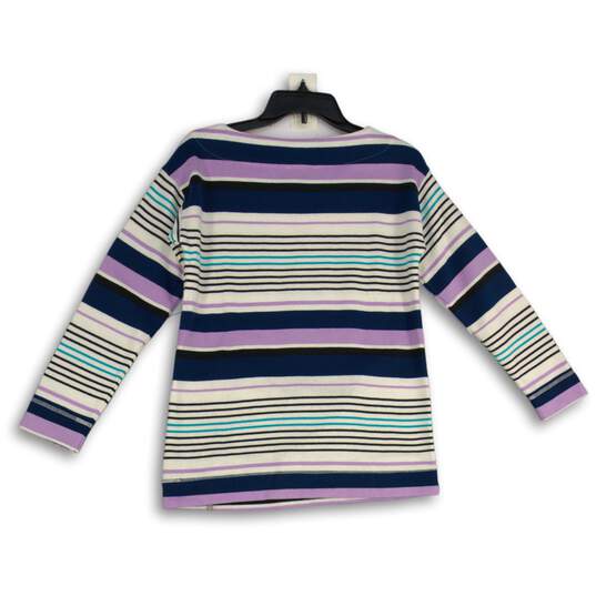 NWT Womens Purple Striped Round Neck Long Sleeve Pullover Sweater Size Small image number 2