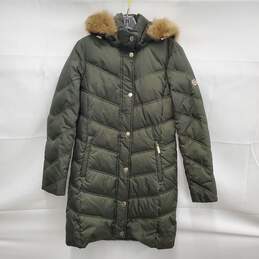 Michael Kors WM's Green Button & Zipper Faux Fur Hood Parka Size XS