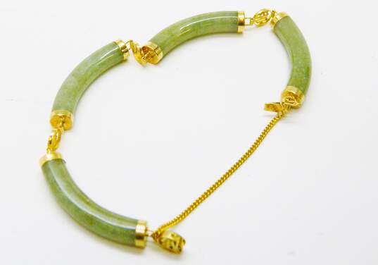 14K Gold Nephrite Curved Panels & Chinese Symbols Linked Bracelet 19.8g image number 3