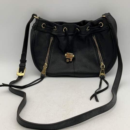 Aimee Kestenberg Womens Black Leather Adjustable Strap Crossbody Bag Purse image number 1