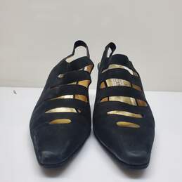 Vintage Nordstrom Black Suede Point Kitten Heel Slingback Shoes EU 39.5 Women 9 alternative image