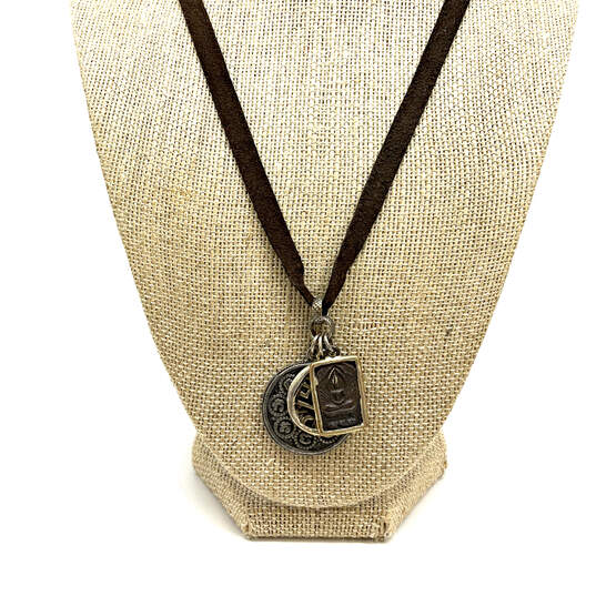 Designer Lucky Brand Two-Tone Leather Strand Hook Clasp Pendant Necklace image number 1