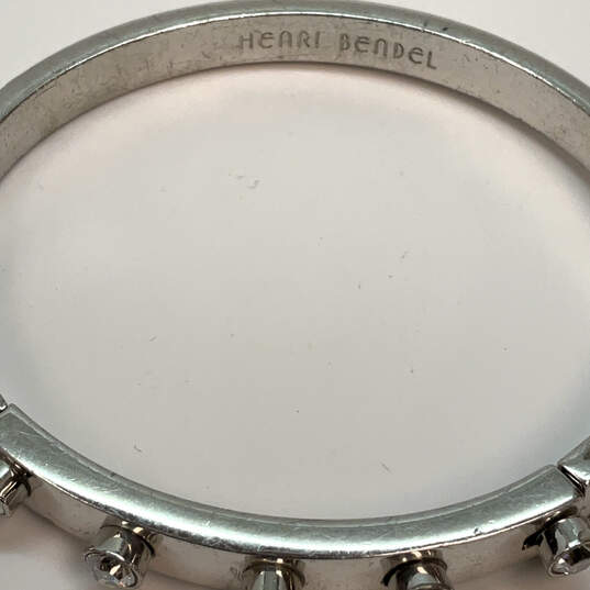 Designer Henri Bendel Silver-Tone Clear Rhinestone Hinged Bangle Bracelet image number 3