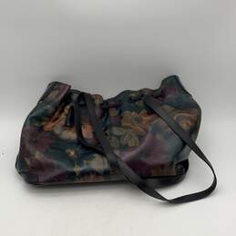 Womens Black Floral Leather Drawstring Double Handle Shoulder Handbag Purse alternative image