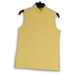 Womens Yellow Mock Neck Sleeveless Knit Pullover Blouse Top Size Small