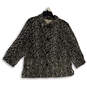 Womens Black White Animal Print Spread Collar Button Front Jacket Size XL image number 3