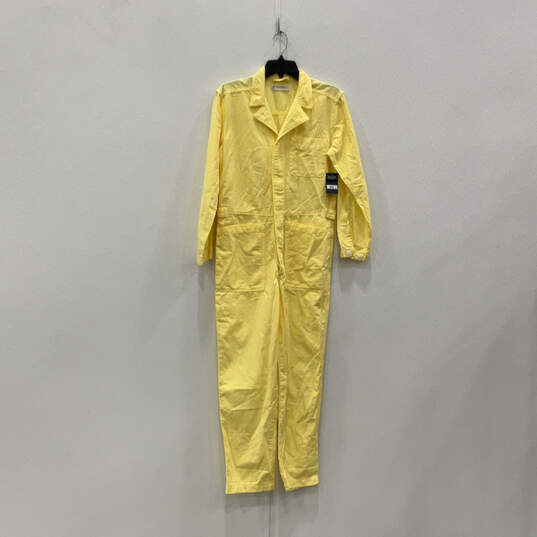 NWT Womens Yellow Long Sleeve Pockets Button Front One-Piece Jump Suit Sz S image number 2