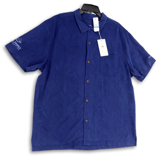 Buy the NWT Mens Blue Collared Short Sleeve Pockets Button-Up Shirt ...