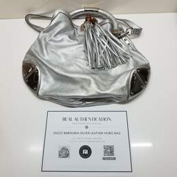 AUTHENTICATED Gucci Babouska Silver Leather Hobo Bag