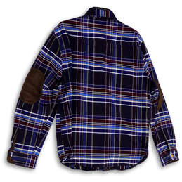 Mens Blue Red Plaid Long Sleeve Elbow Patch Collared Button-Up Shirt Size L alternative image
