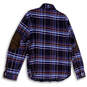 Mens Blue Red Plaid Long Sleeve Elbow Patch Collared Button-Up Shirt Size L image number 2