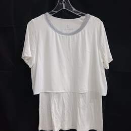 Juicy Couture Women's White Silver Trim Short Sleeve Blouse Size L