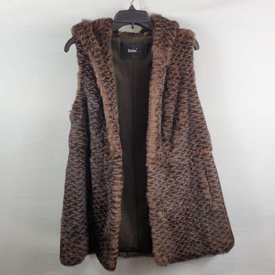 Daeho Women Brown Patterned Fur Hooded Vest Sz 55 image number 3