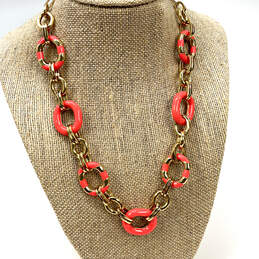 Designer Kate Spade Gold-Tone Striped Mod Moment Coral Link Chain Necklace