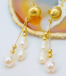 Elegant 14K Yellow Gold Pearl Drop Earrings for Repair 3.1g