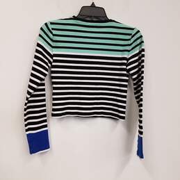 Womens Multicolor Striped Long Sleeve Crew Neck Pullover Cropped Top Size S alternative image